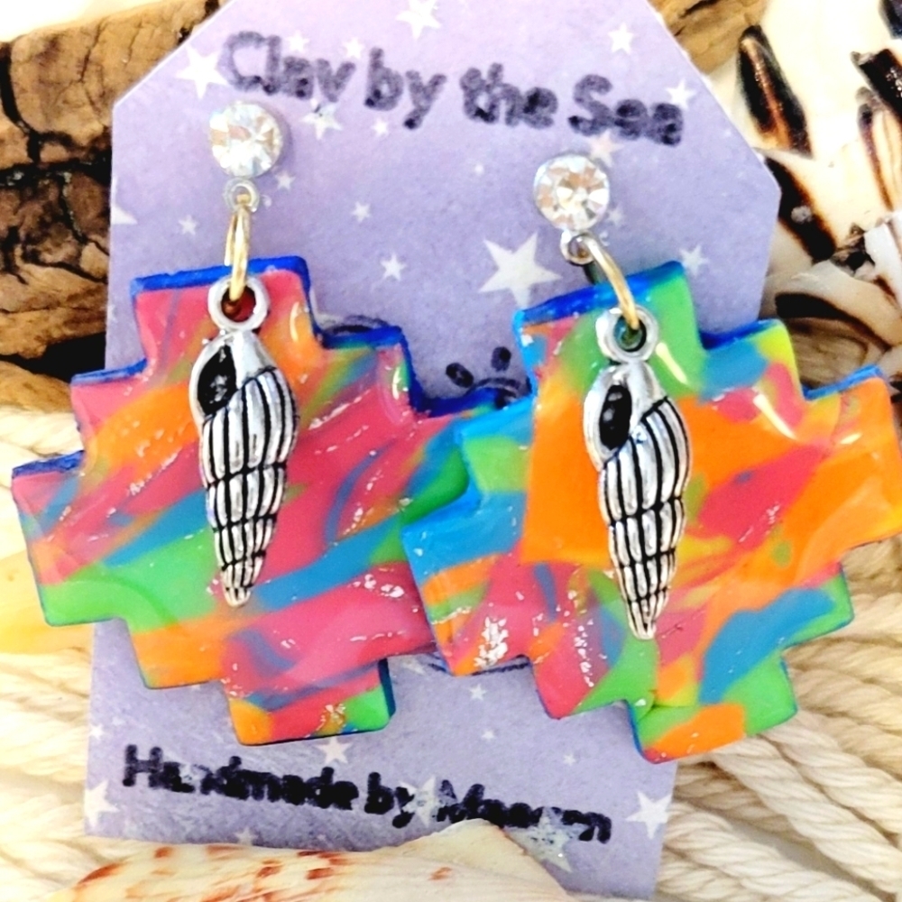 Tie Dye Polymer Clay Shell Earrings